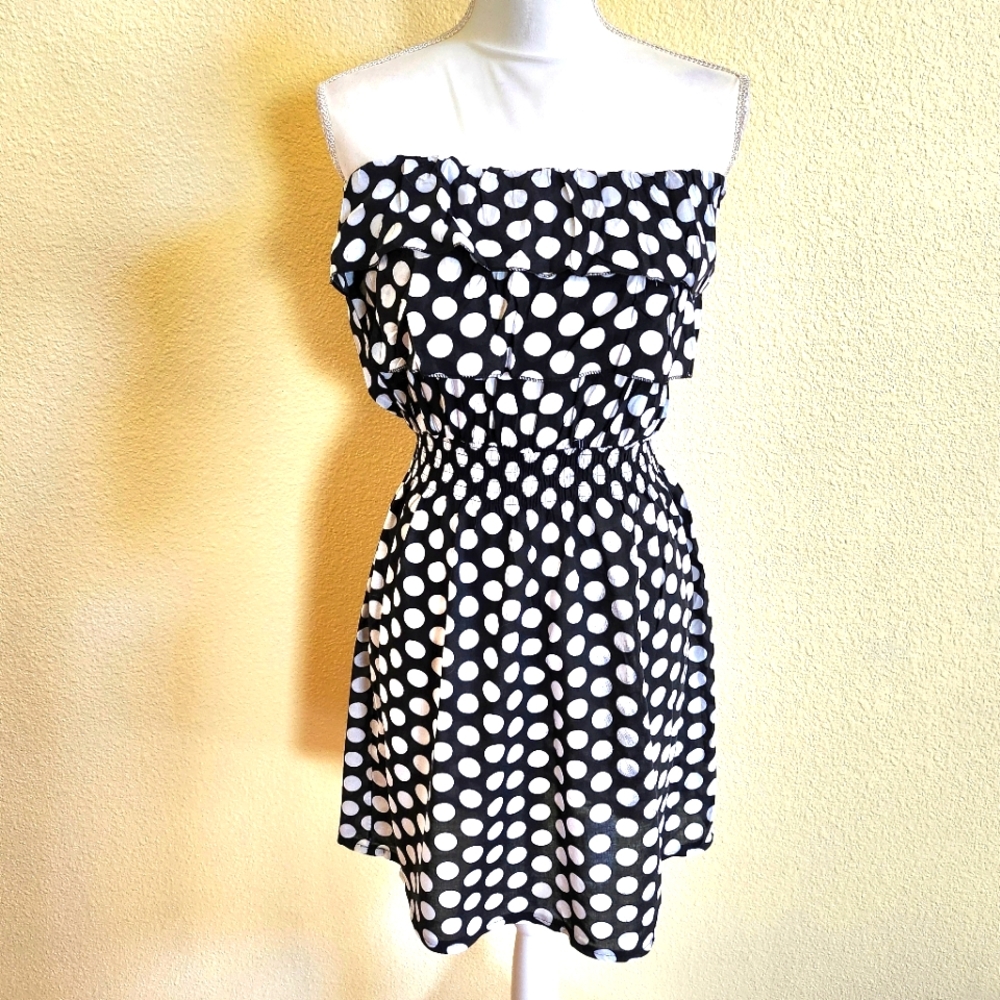 Black & White Strapless Polka Dot Mini Dress